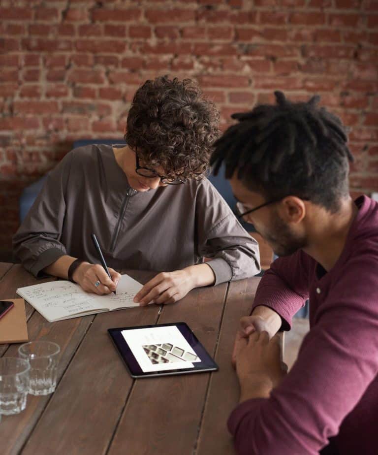 Master degree students studying together